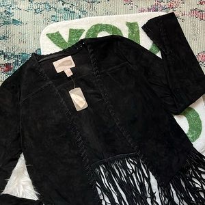 Forever 21 Contemporary Black Suede Fringe Jacket